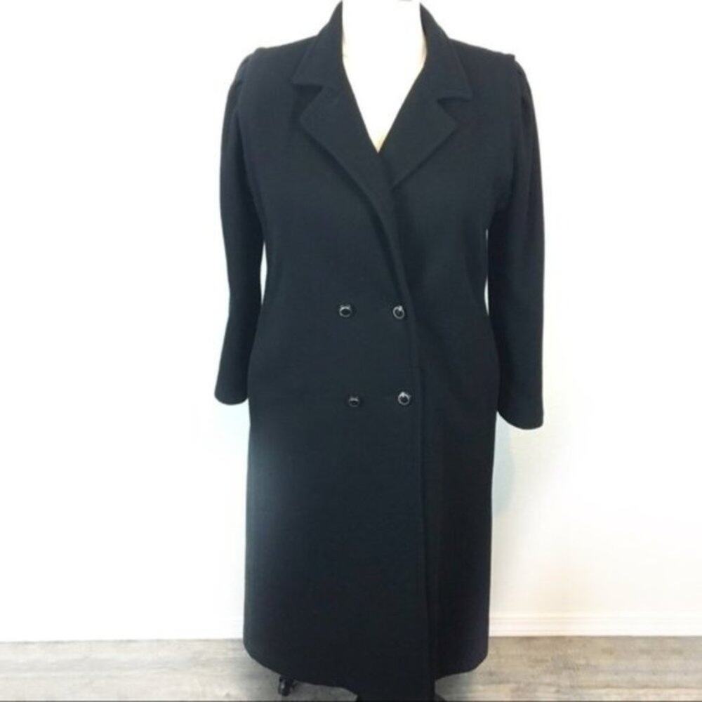 Jofeld x Forstmann Overcoat Wool Blend Vintage Size 14 Black Retro Librarian